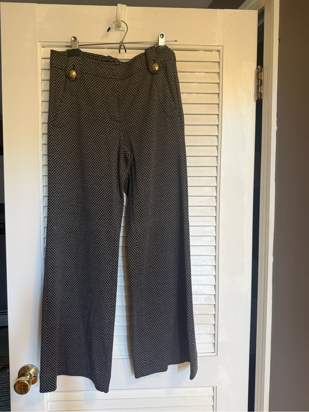 White House Black Market Black and White Wide-Leg Dress Pants with Gold Buttons